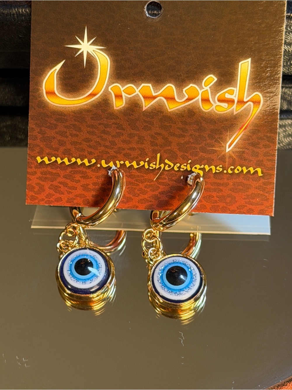 UrWish Gold Hoop Earrings with Blue and White Evil Eye Charms